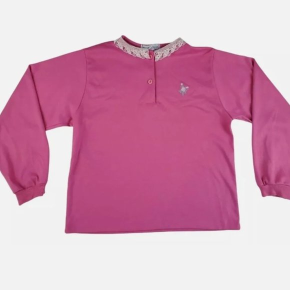 OshKosh B'gosh Other - Vintage Oshkosh B'Gosh Girls 10/12 Lace Collared Pink Long Sleeve Layering Shirt